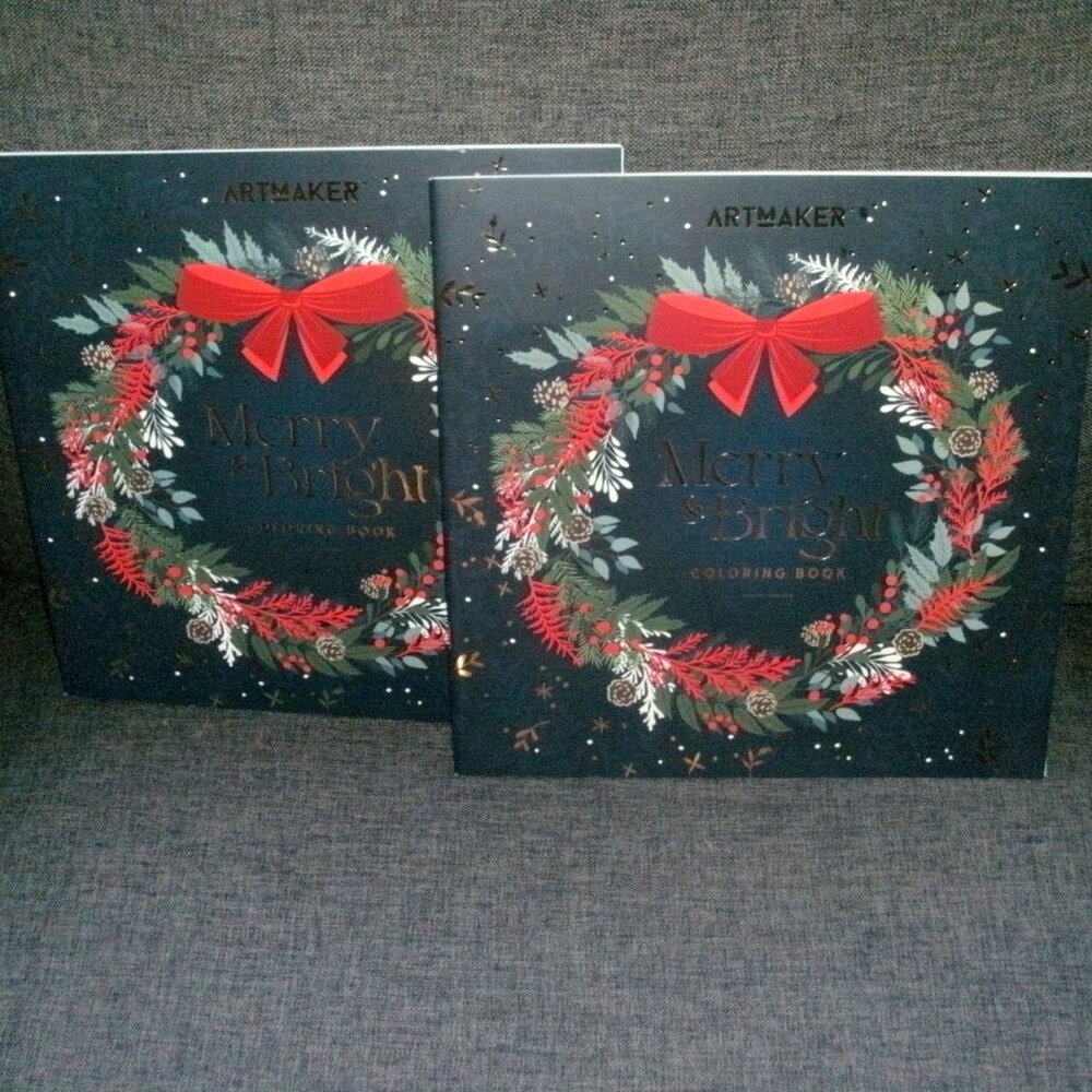 NWT set TWO Collectible Merry & Bright Christmas Coloring Book ArtMaker Hinkler